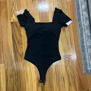 Klassy Network Black Puff Sleeve Bodysuit